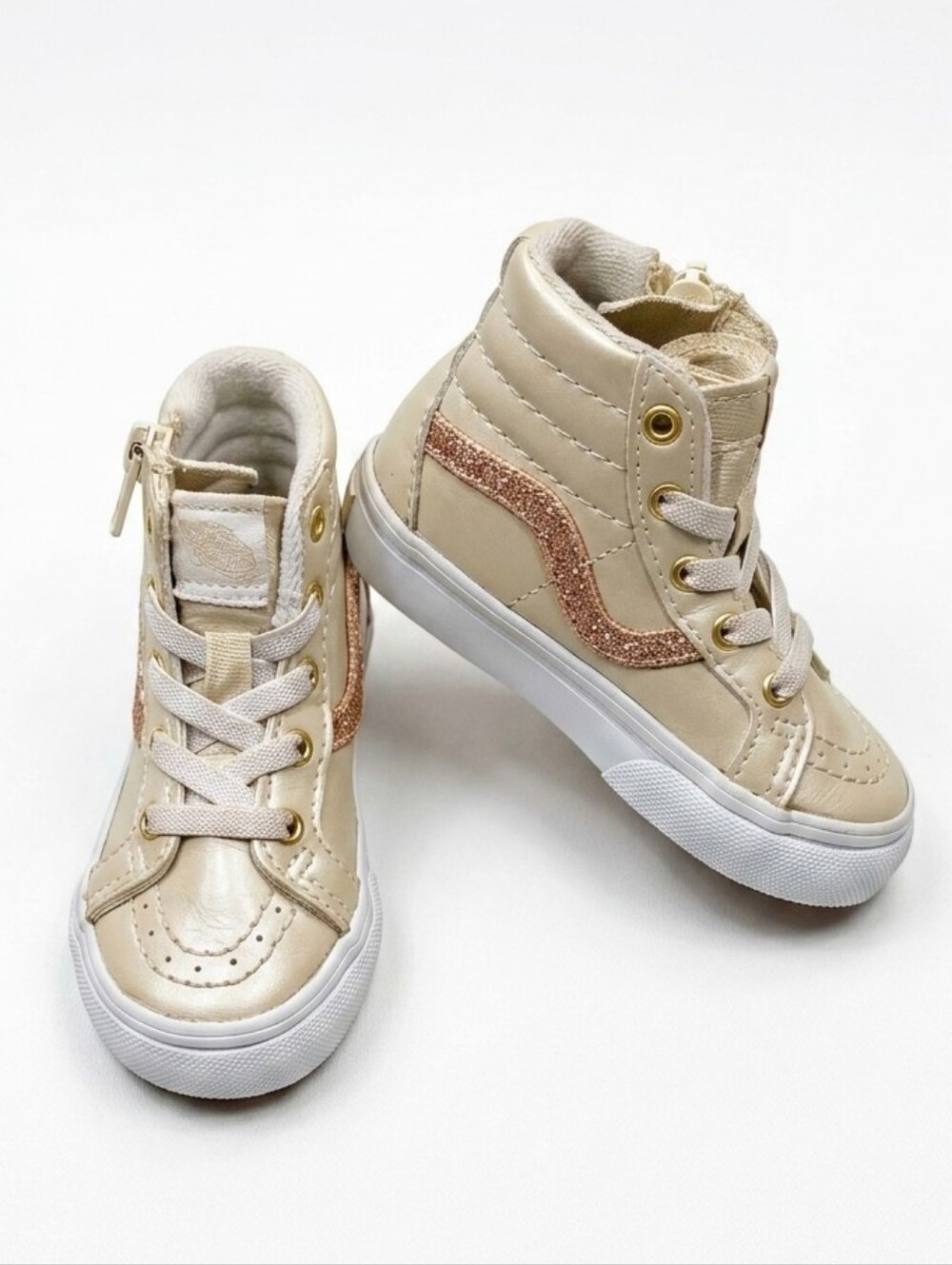 Vans Toddler Sk8-Hi Side Zip Metallic Gold Rose Gold Glitter High Top Sneakers 5